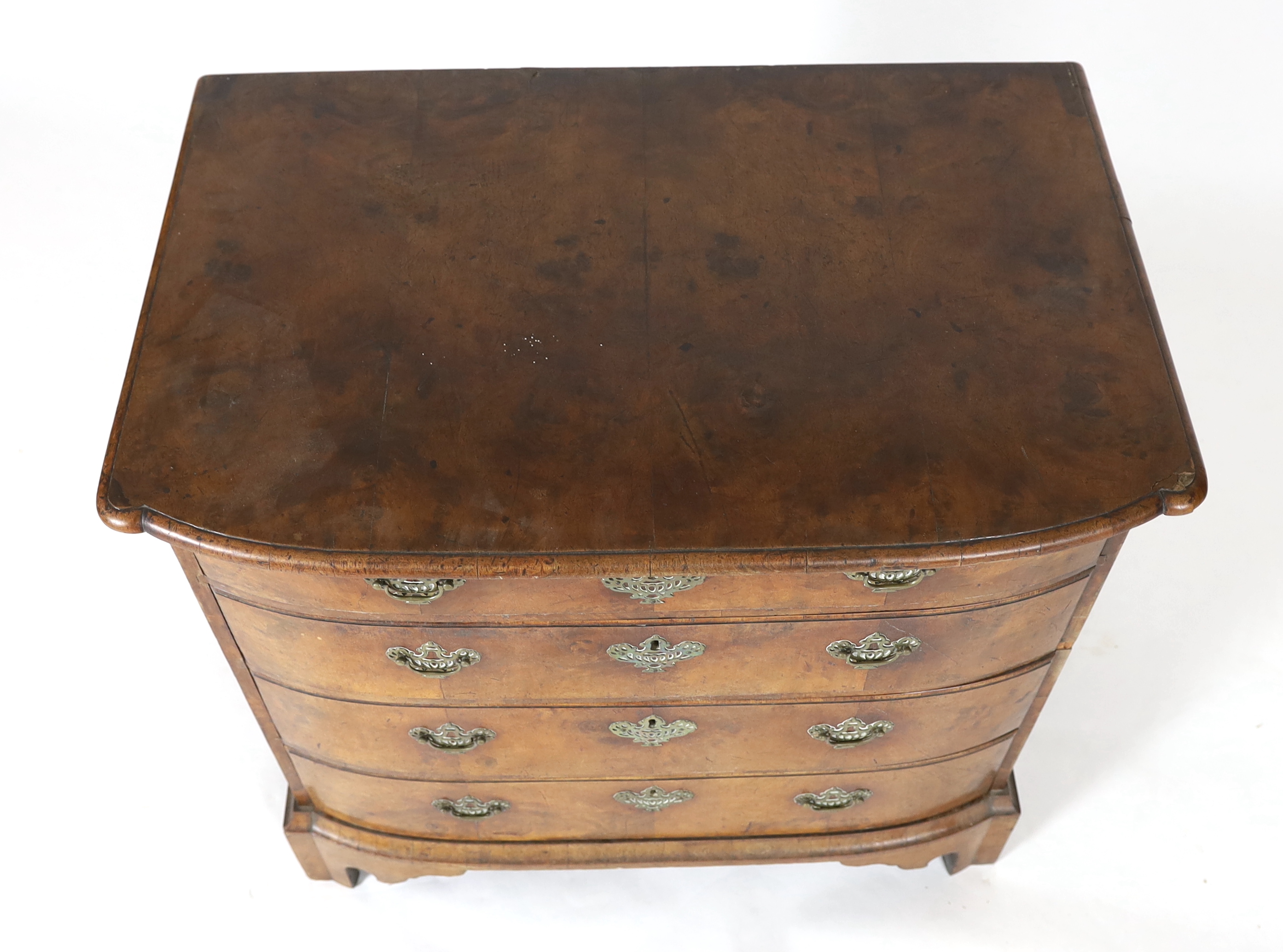 An 18th century Dutch walnut bowfront chest, 89cm wide, 57cm deep, 84cm high